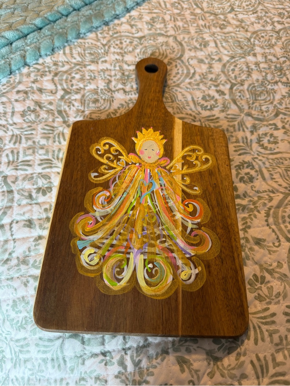 Hand-Painted Wooden Serving Board Colorful Angel